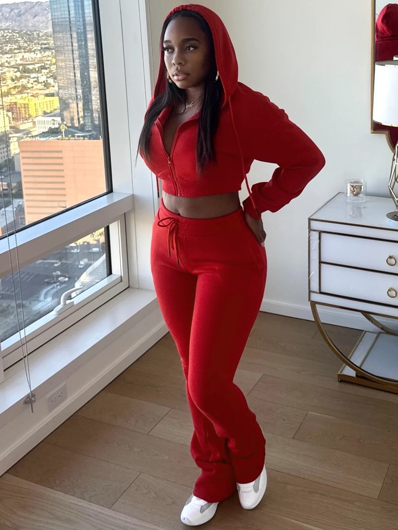 Women Hoodies and Bell Bottom Pants Two-Piece Set 37