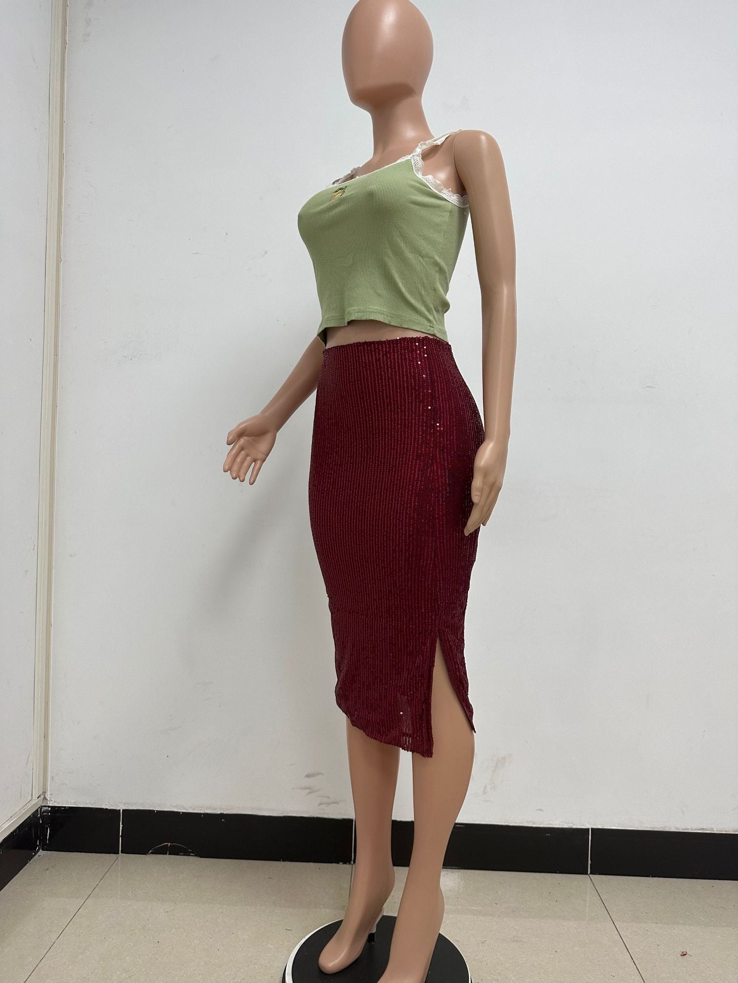 Women Slit Bodycon Sequined Skirt 38