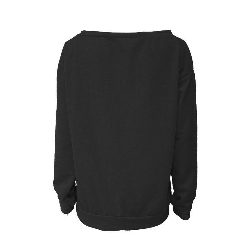 Love Letter Printed Long Sleeve T-Shirt Sexy Off-Shoulder Women's Top 38