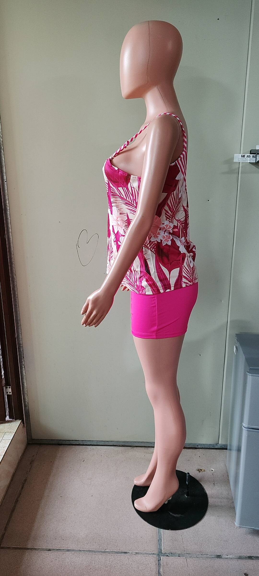 Women's Summer Solid Color Contrast Print Two Piece Shorts Set 7