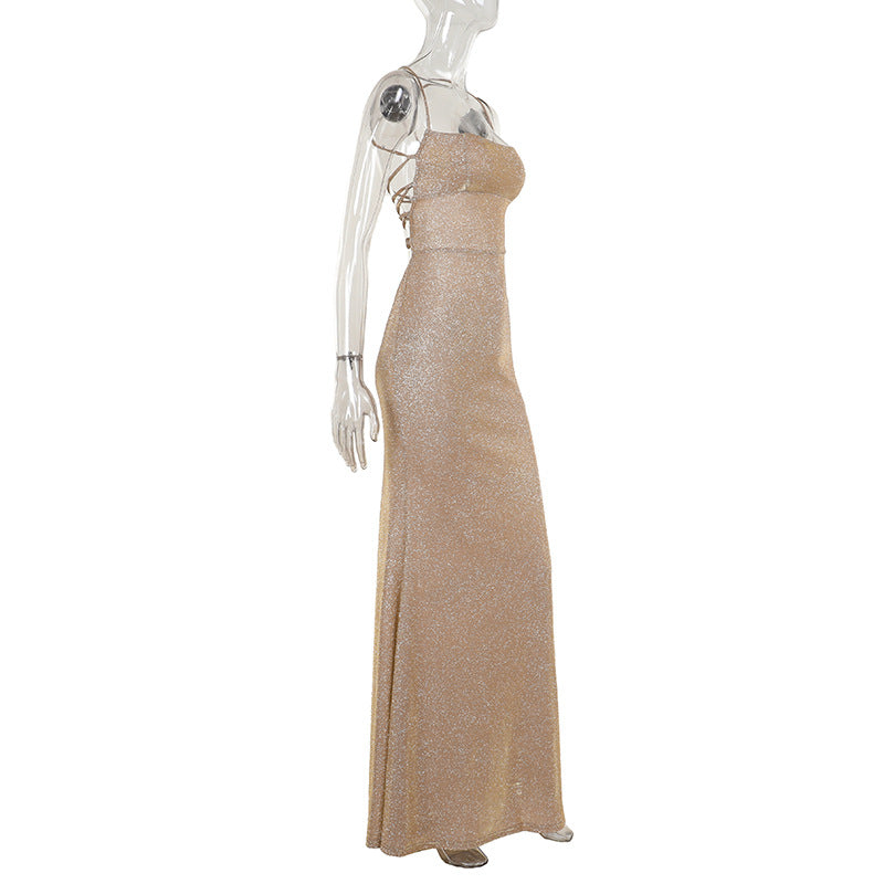 Spring Sexy strap Low Back Lace-Up Women long Dress 8