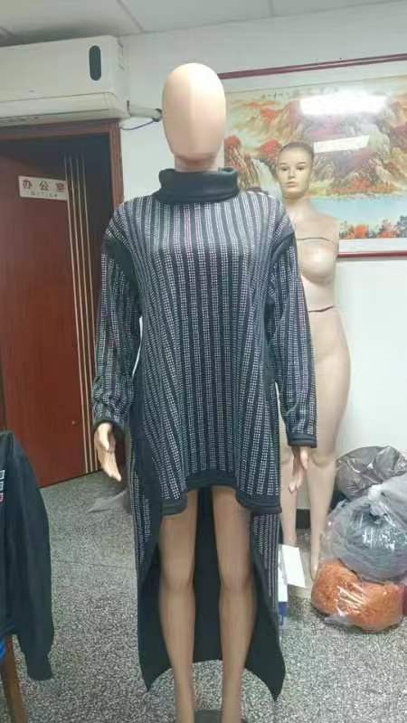 Women High Neck Long Sleeve Beaded Dress 5