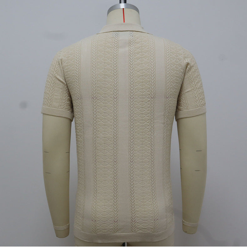 Men's Summer Short Sleeve Striped Hollow Casual Polo Top 13