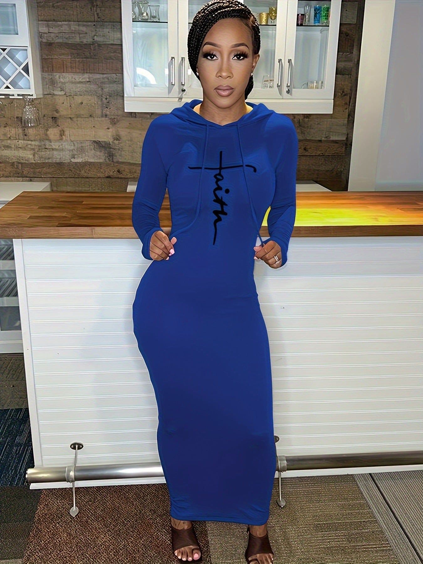 Women Casual Solid Hooded Dress 12