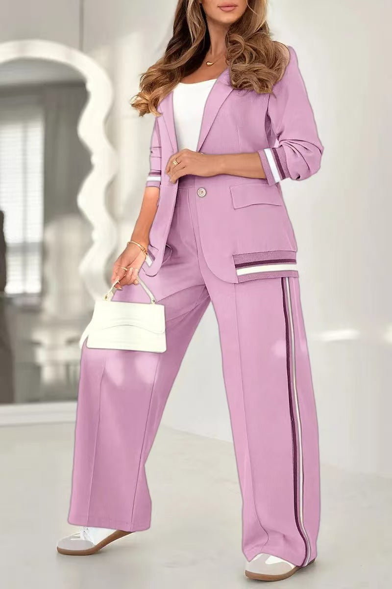 Fashion Solid Chic Career Rib Knit Two-Piece Pants Set 11