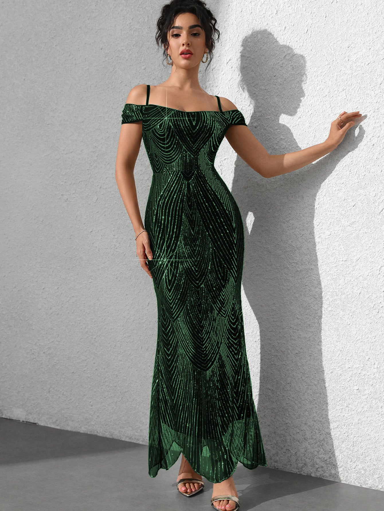 Sexy Sequined Strap Off Shoulder Women's Ball Evening Dress 14