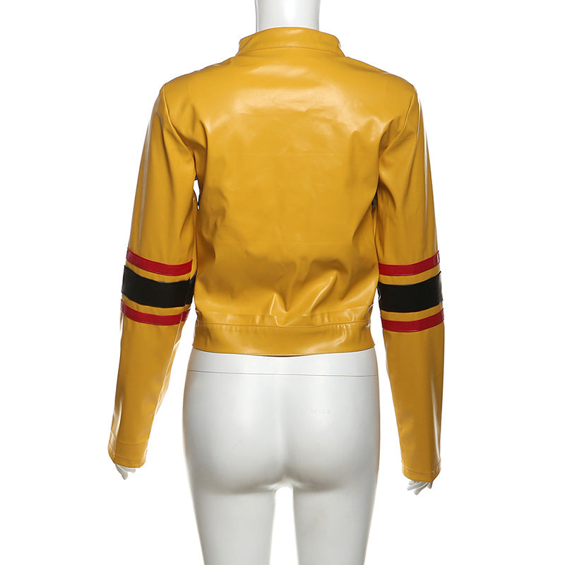 Women street embroidery contrast color Crop Top jacket 8