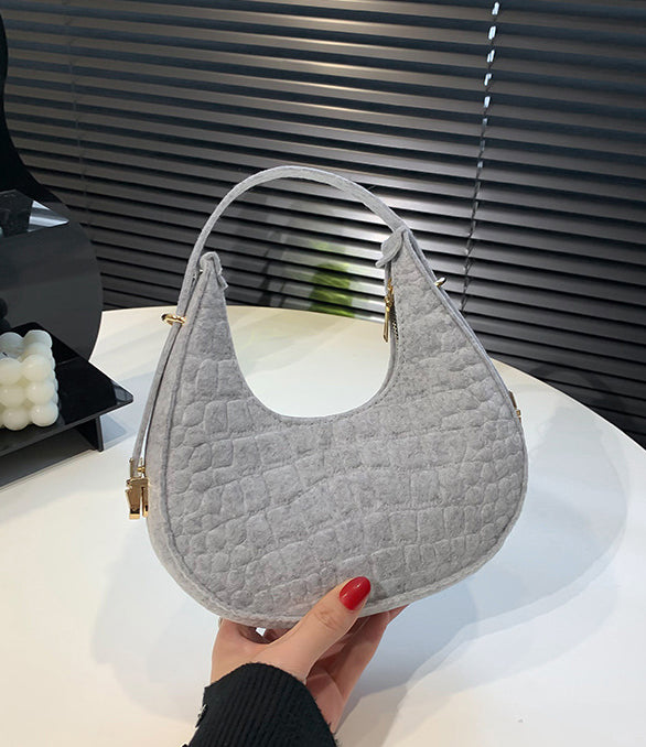 Baguette bag women's spring fashion retro felt creasing crocodile pattern underarm bag women's shoulder bag 8