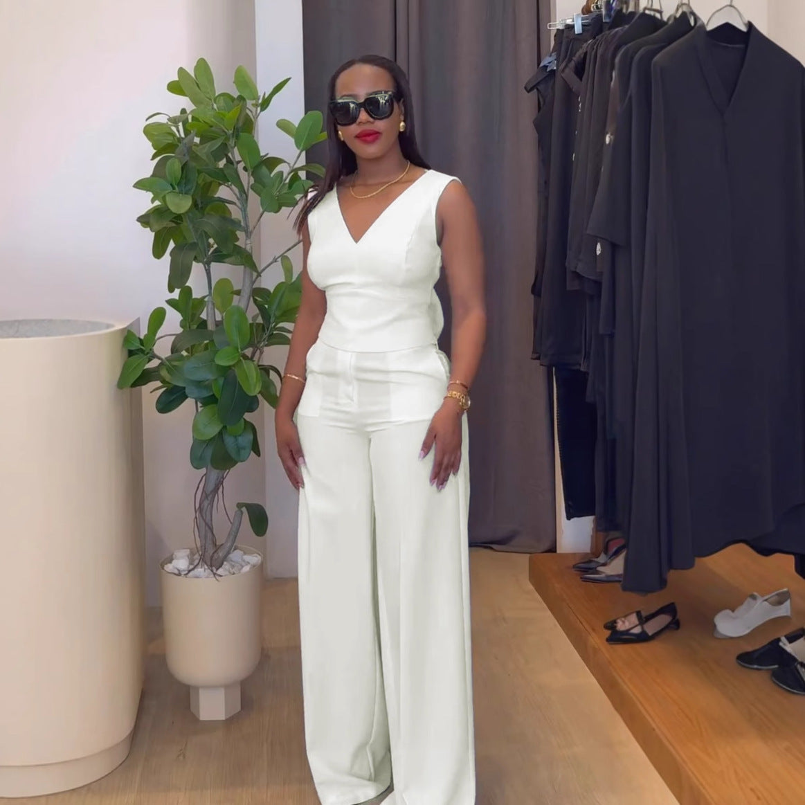 V-Neck Bow Detail Vest Trousers Two-Piece Set 4