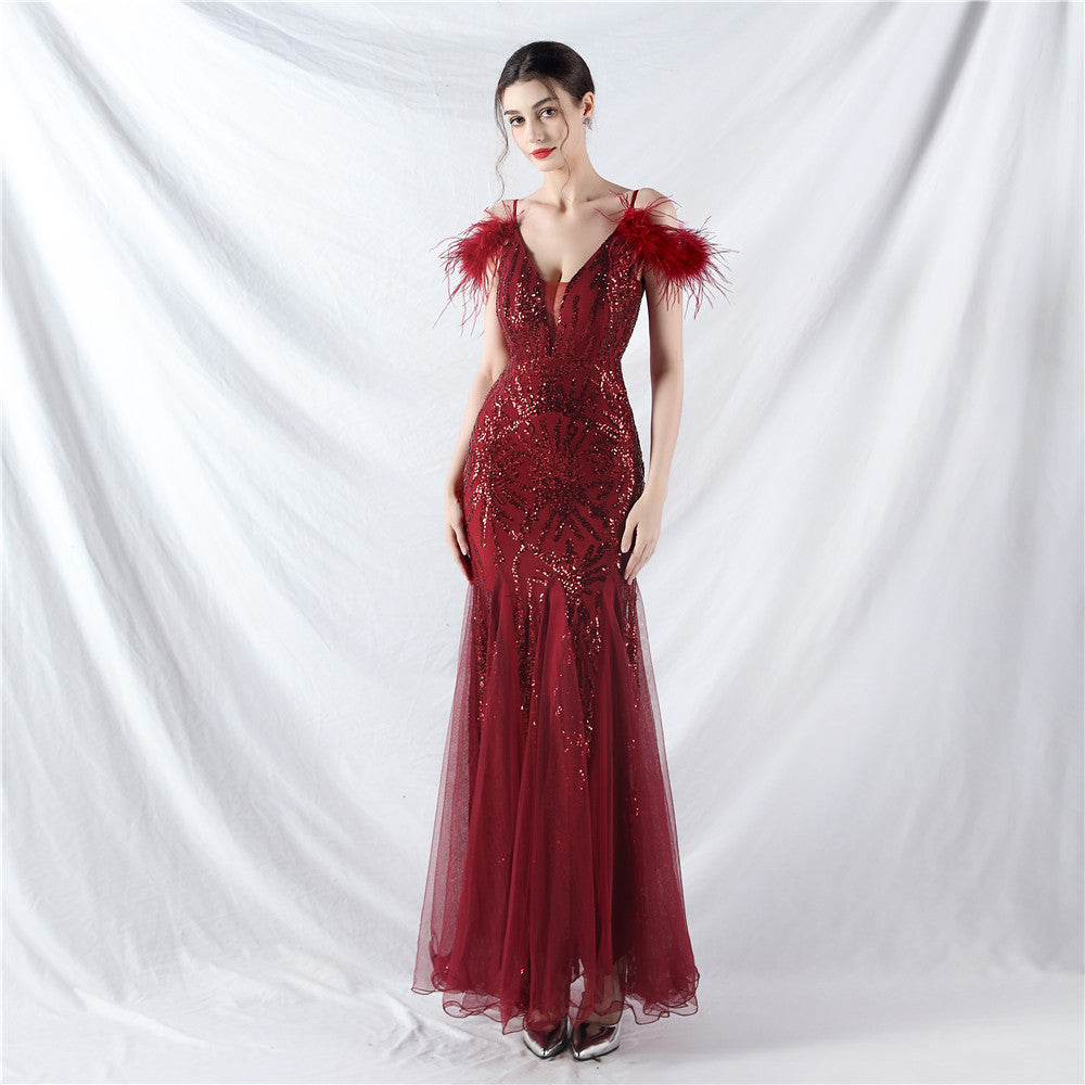 Strap Off Shoulder Long Sequins Elegant Formal Party Evening Dress 17