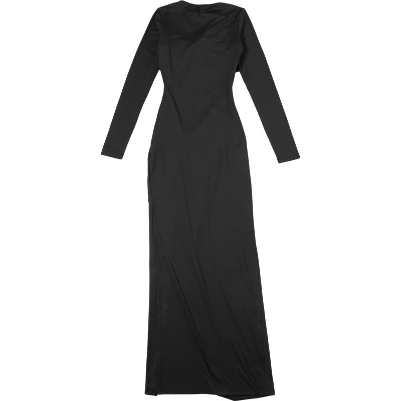 Autumn Fashion Sexy Knot Pleated High Waist Slim High Slit Dress For Women 8