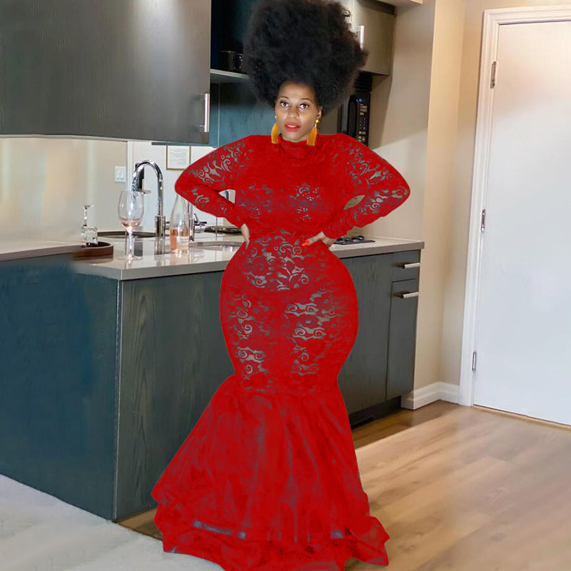 Plus Size Women See-Through Lace Bodycon Dress 5