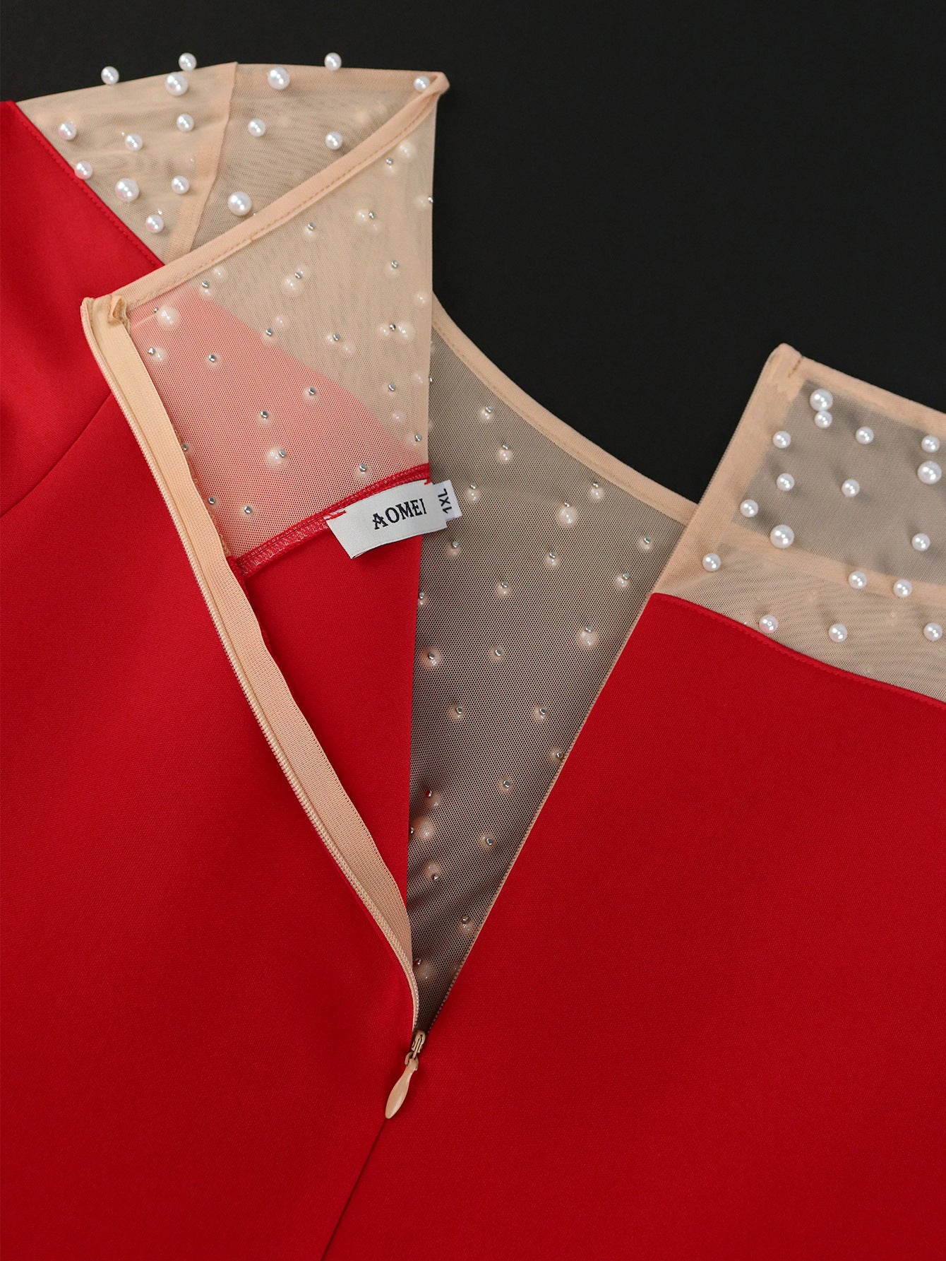 Round Neck See-Through Beaded Flare Sleeve Sexy Peplum Dress 16