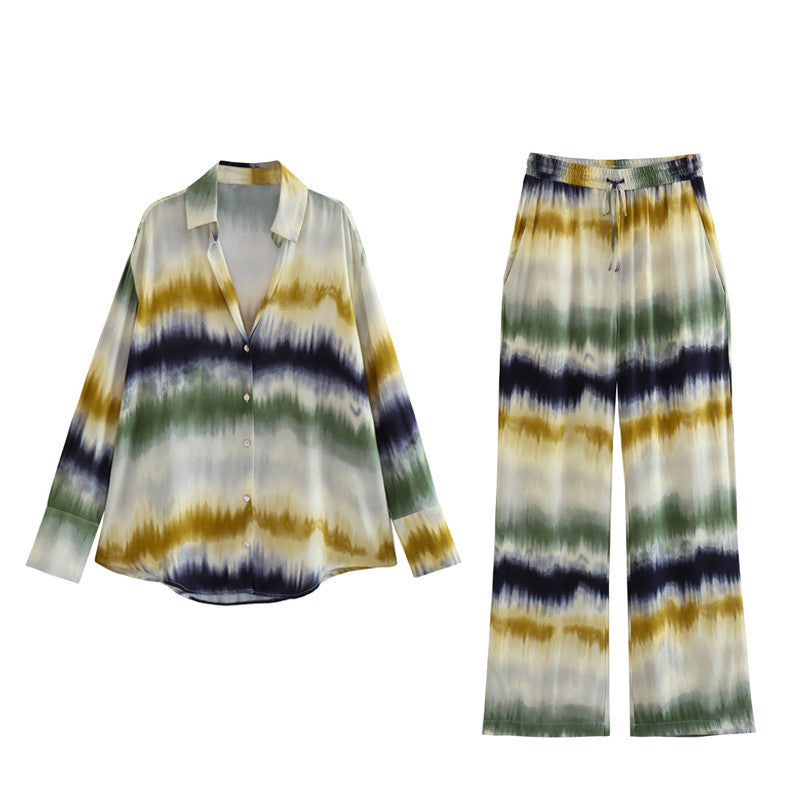 Women summer tie-dye printed shirt and trousers Two Piece Set 3