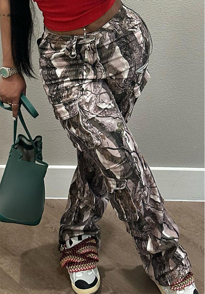 Summer Fashion Casual Loose Straight High Waist Pocket Multicolor Trousers