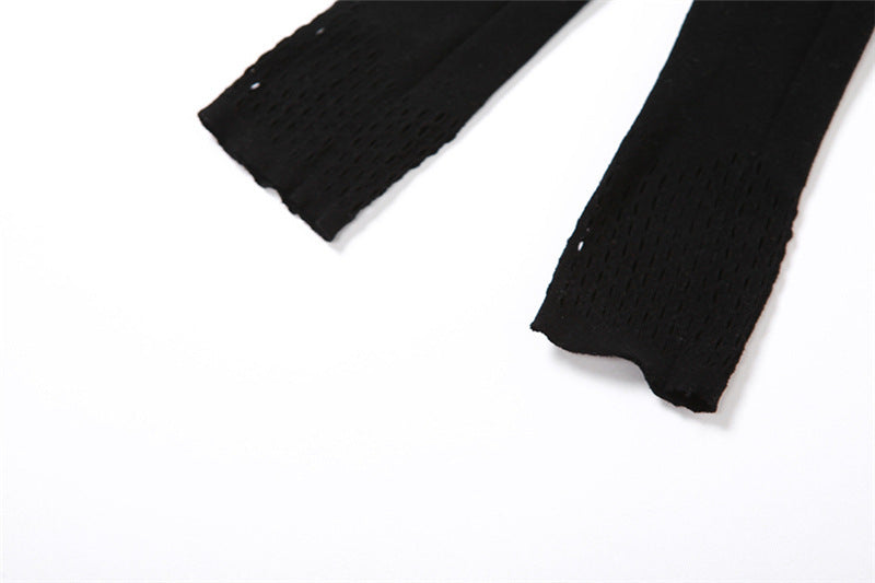 Spring Solid Round Neck Long Sleeve Sexy See-Through Mesh Jumpsuit 14