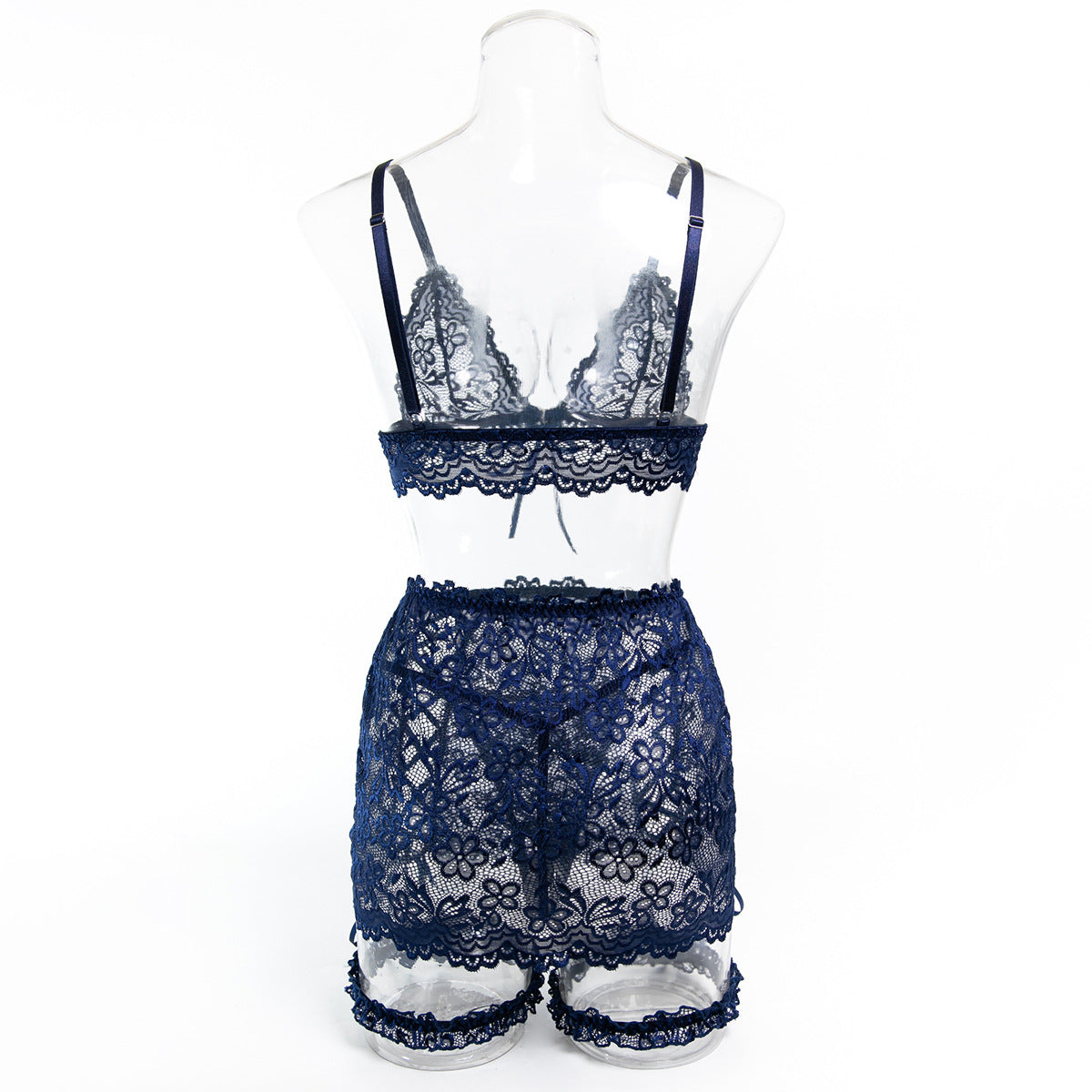 Women lace lace-up with cross-cut see-through lingerie set with sexy lingerie 9