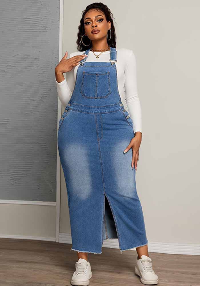 Plus Size Denim Casual Denim Overalls Dress
