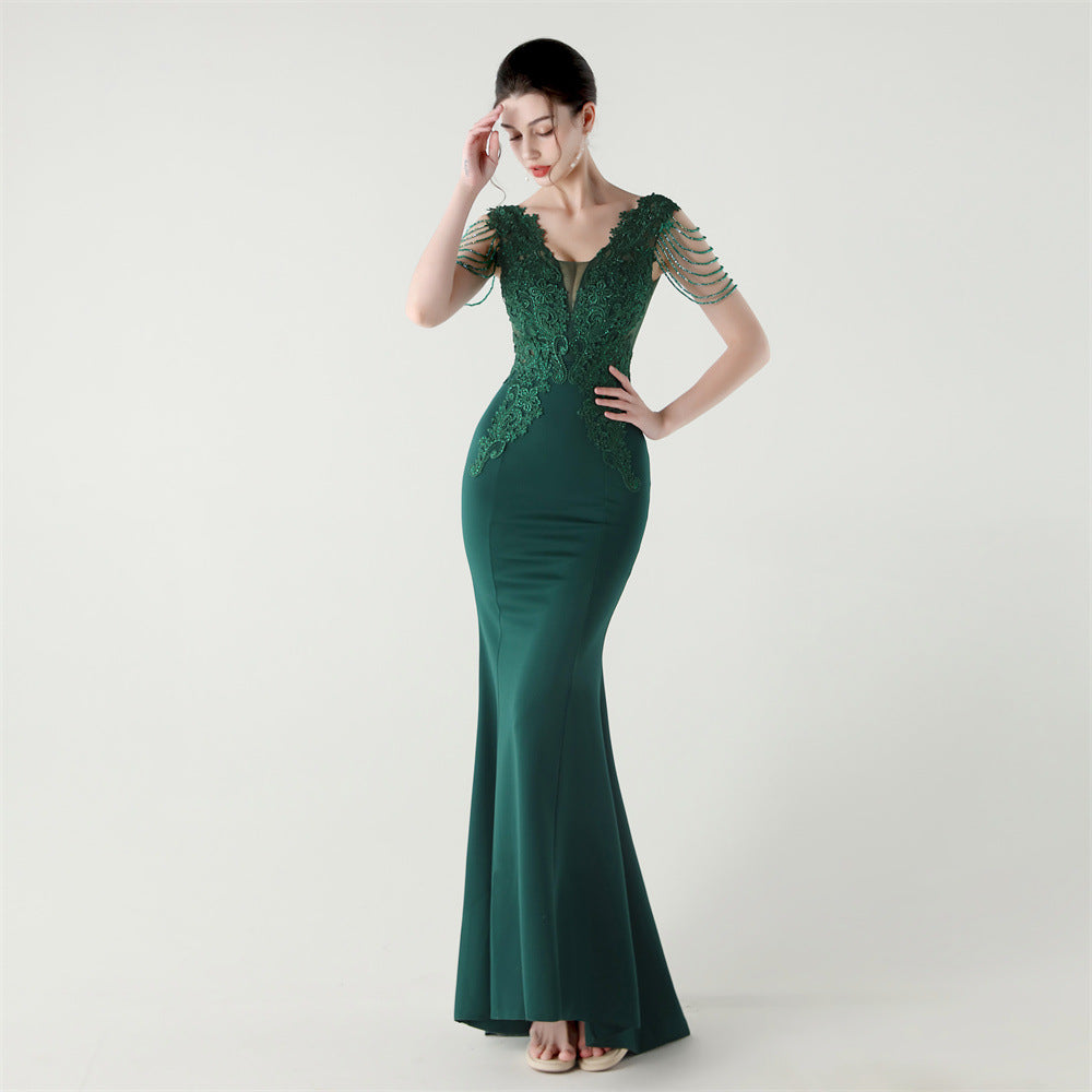 Women lace Beaded Lace-Up Formal Party evening dress 10