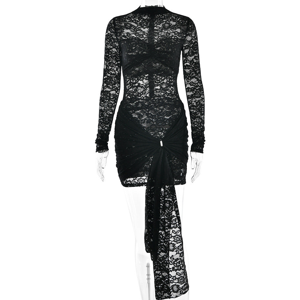 Women lace sexy See-Through long-sleeved Bodycon dress 7