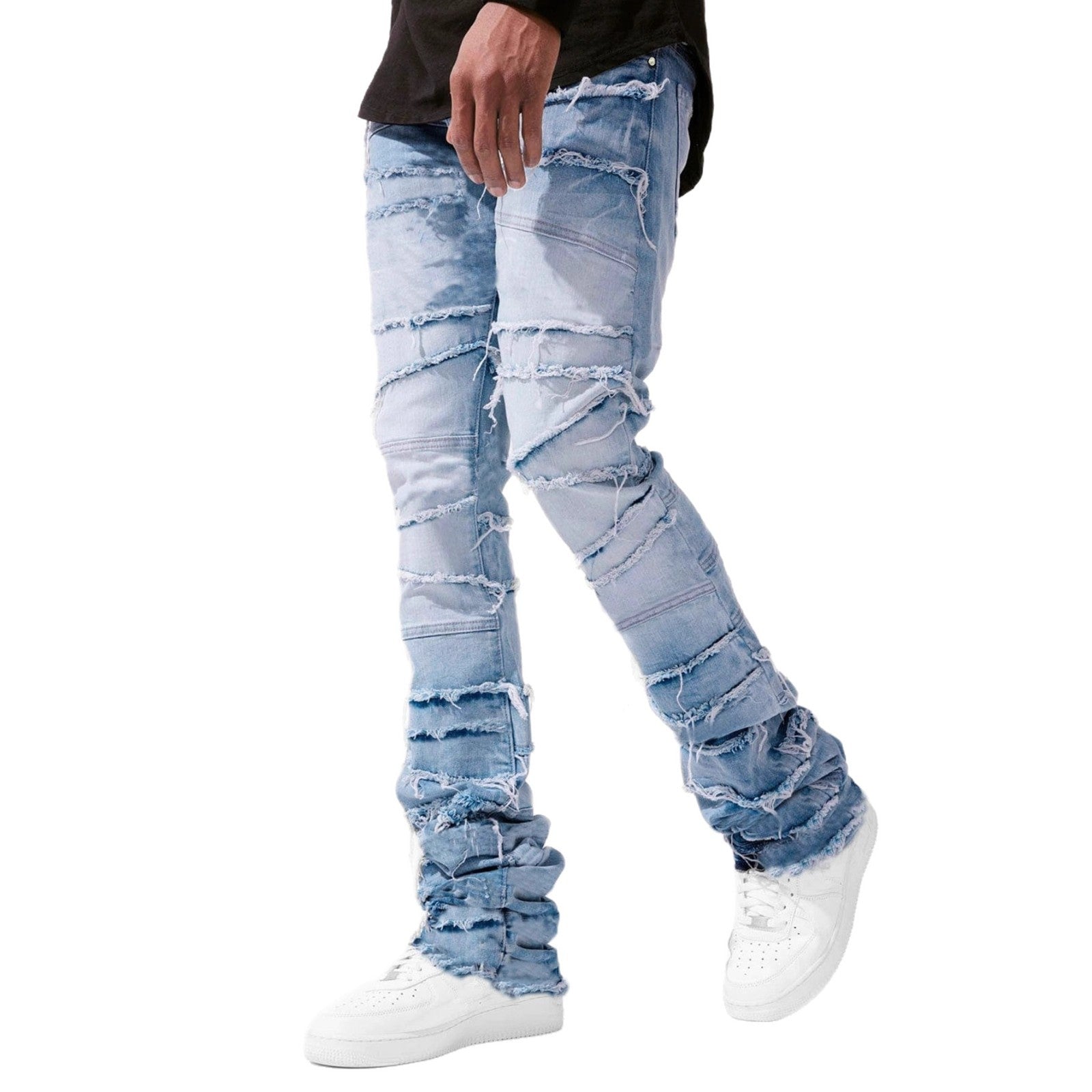 Street Fashion Men's Straight Leg Elastic Patch Denim Pants 9