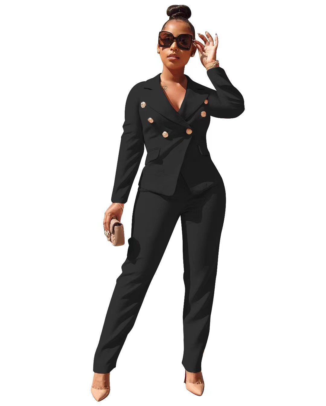 Women Fall/Winter Turndown Collar Blazer + Pants Two-Piece Set 19