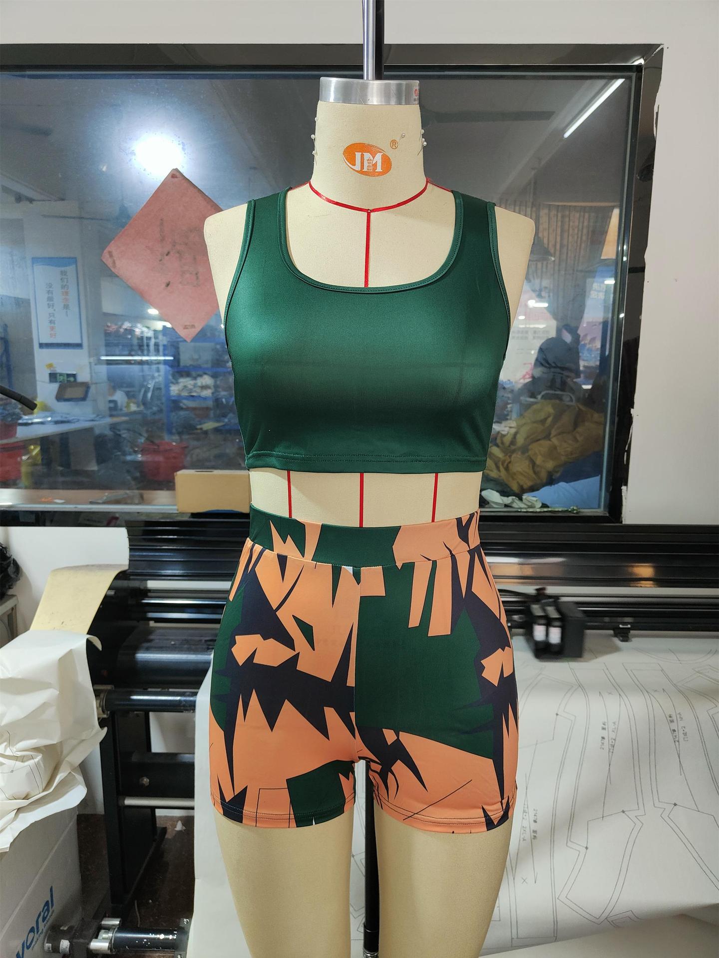 Casual Ladies' Hawaiian Beach Holidays Digital Print Tank Shorts Two-Piece Set 21