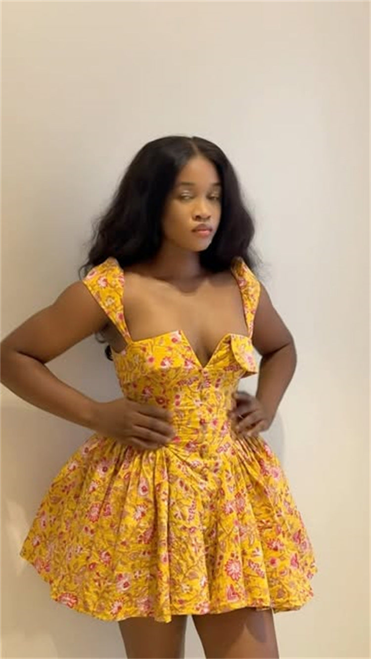 Women Summer Square Neck Printed Irregular Mini Dress 5