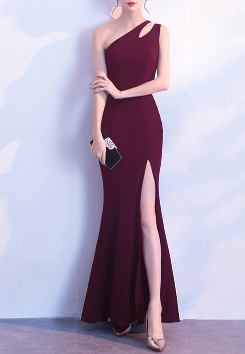 Women One Shoulder Cutout Formal Party Maxi Mermaid Evening Dress 6