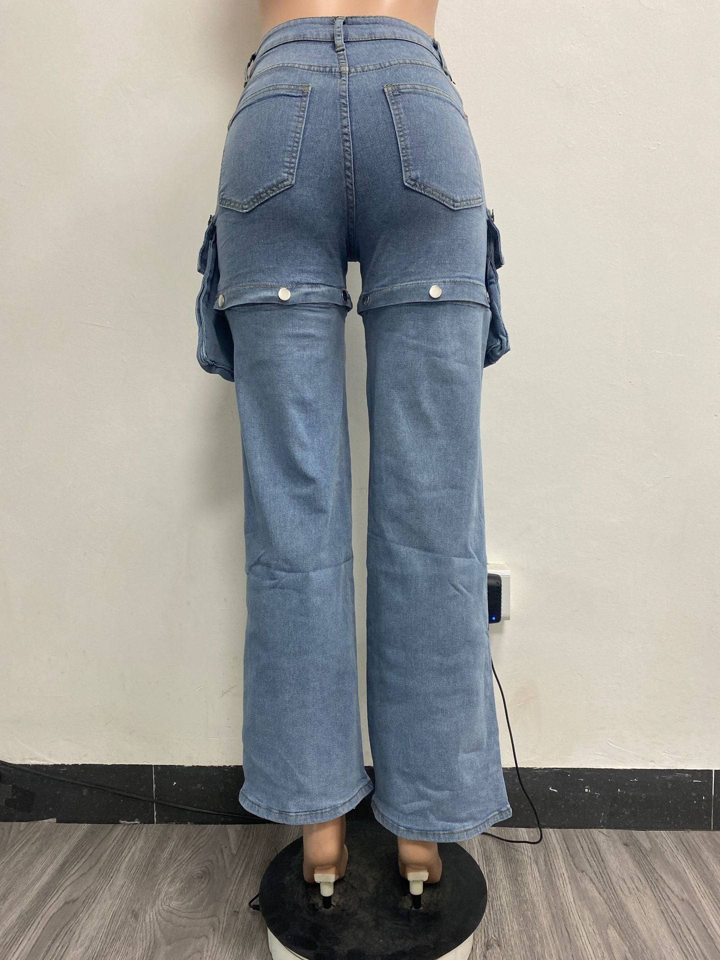 Women Casual Stretch Cutout Detachable Denim Pants 5