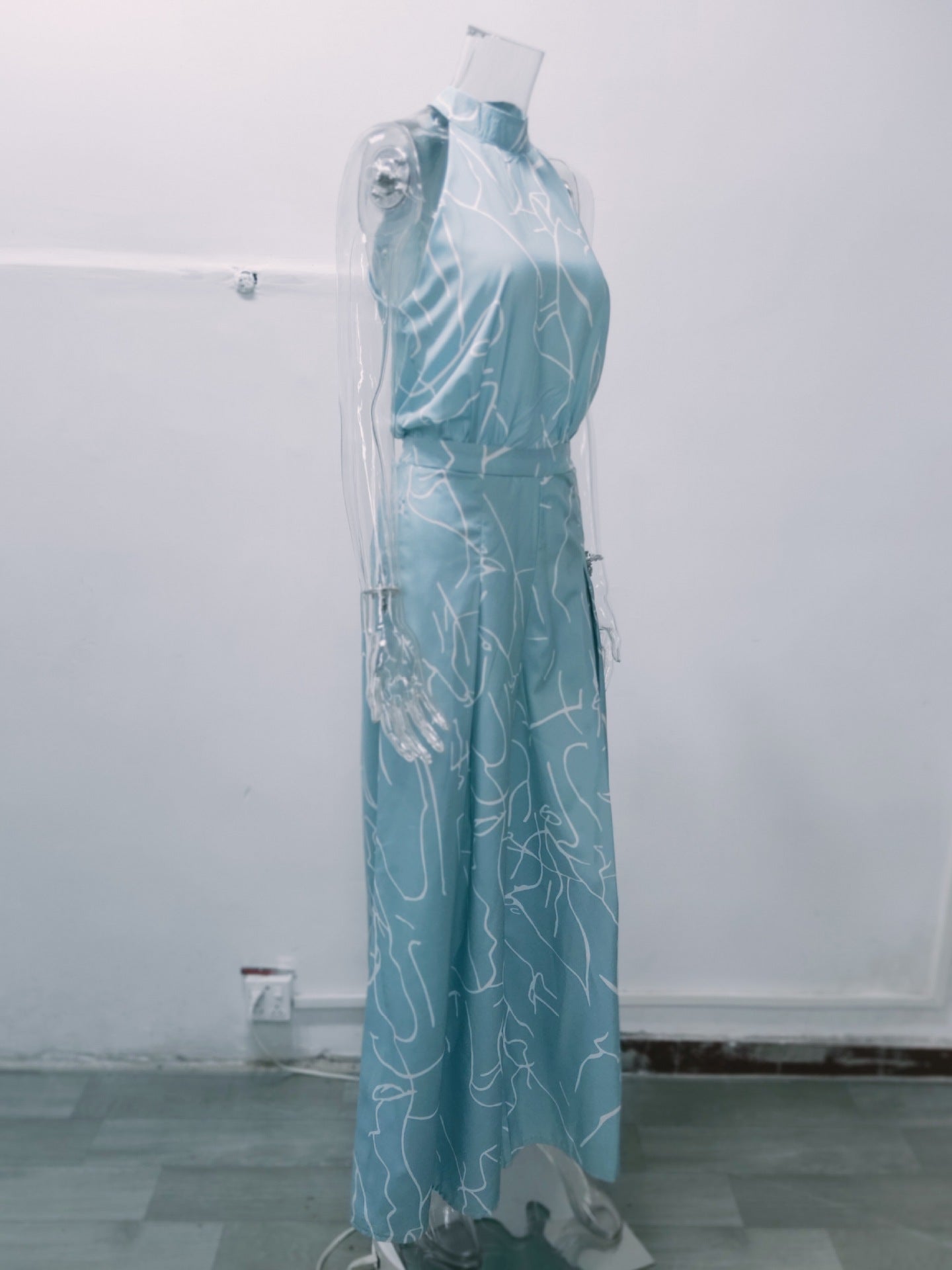 Summer Women Elegant Lace-Up Sleeveless Halter Neck Print Jumpsuit 23