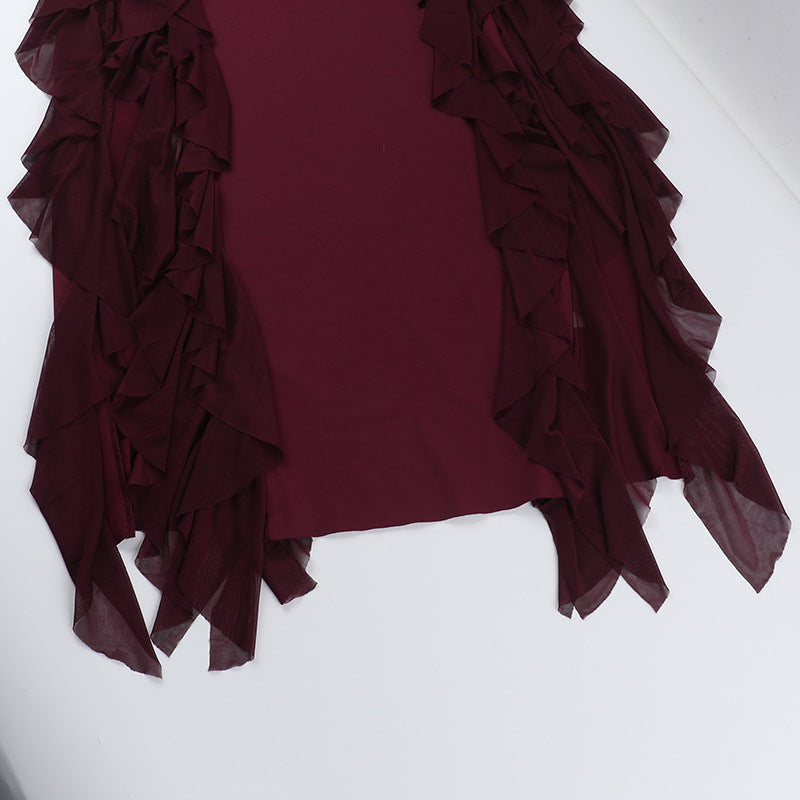 Strap Chic V-neck Holidays Slit Ruffle Dress 16