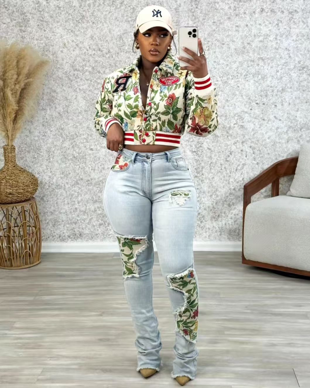 Women Casual printed baseball jacket 3