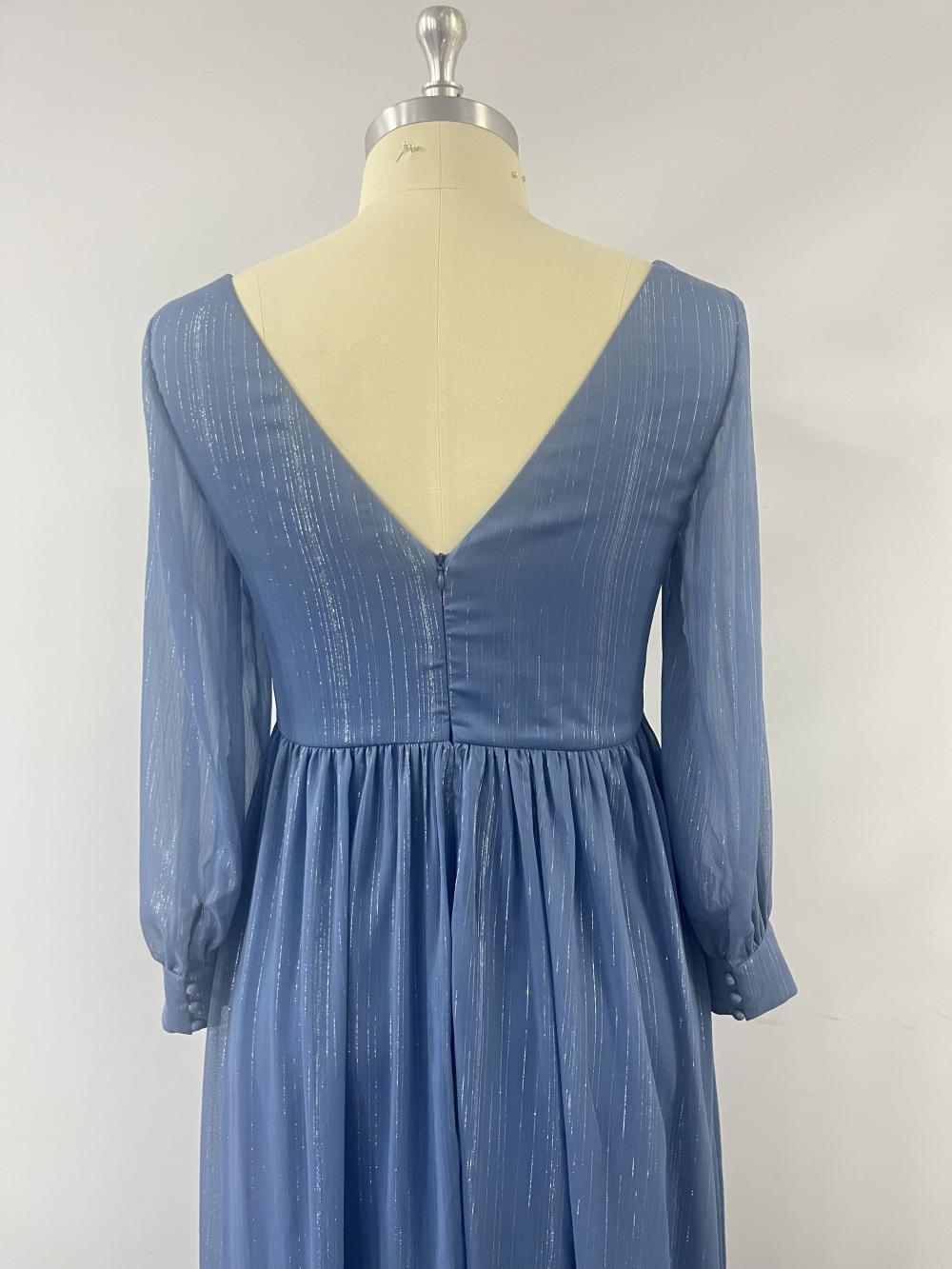 Plus Size Women Long Sleeve Double V-Neck Pleated Evening Dress 13