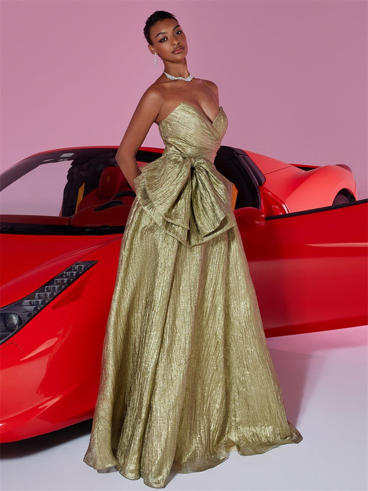 Women's Elegant Luxury Strapless Bow Slim Bridesmaid Evening Dress 5