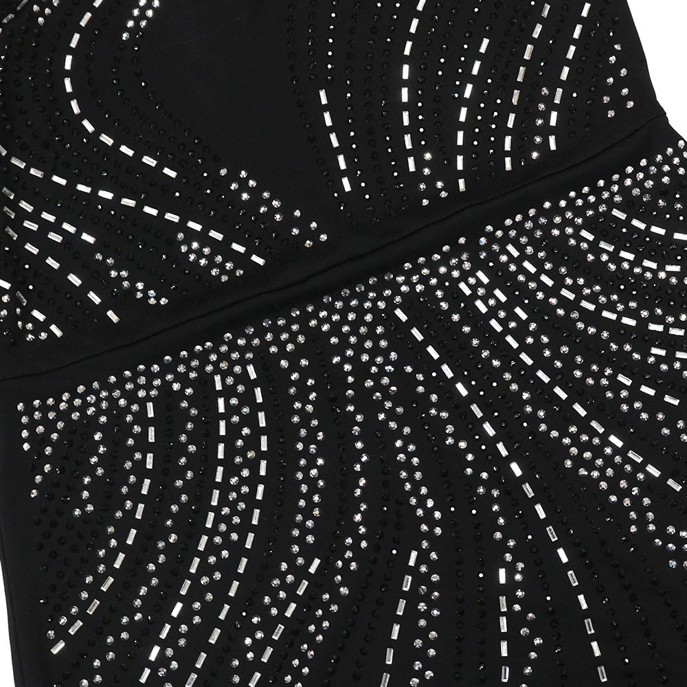 Women Sexy Slash Shoulder Beaded Slit Dress 21