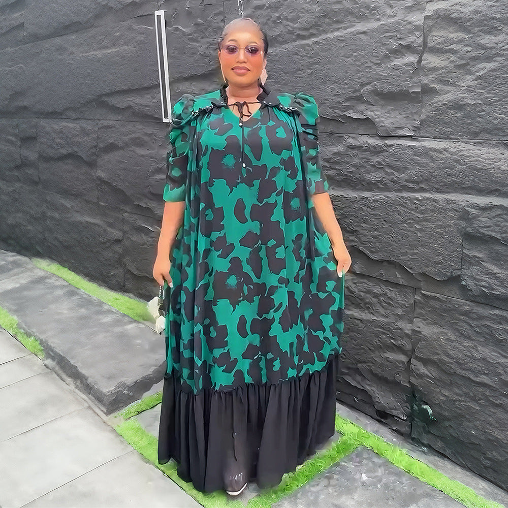 Plus Size African Women Chiffon Print Dress 4