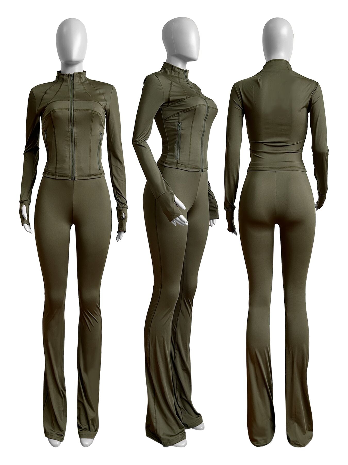 Sports Casual Women's Sexy Tight Fitting Long Sleeve Top Micro Bell Pants Two-Piece Set 26