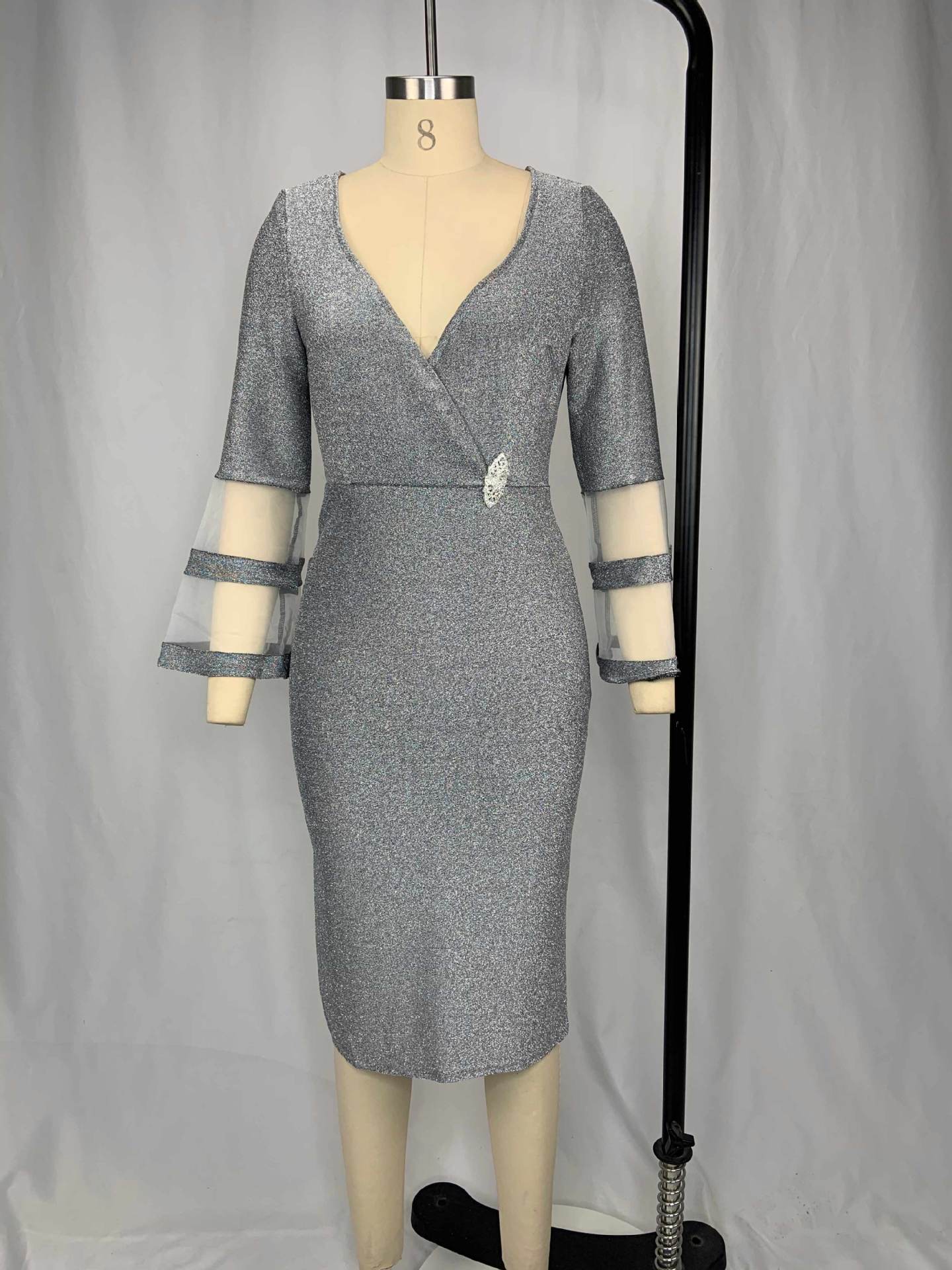 Plus Size Women Elegant V-Neck Mesh Maxi Dress 11