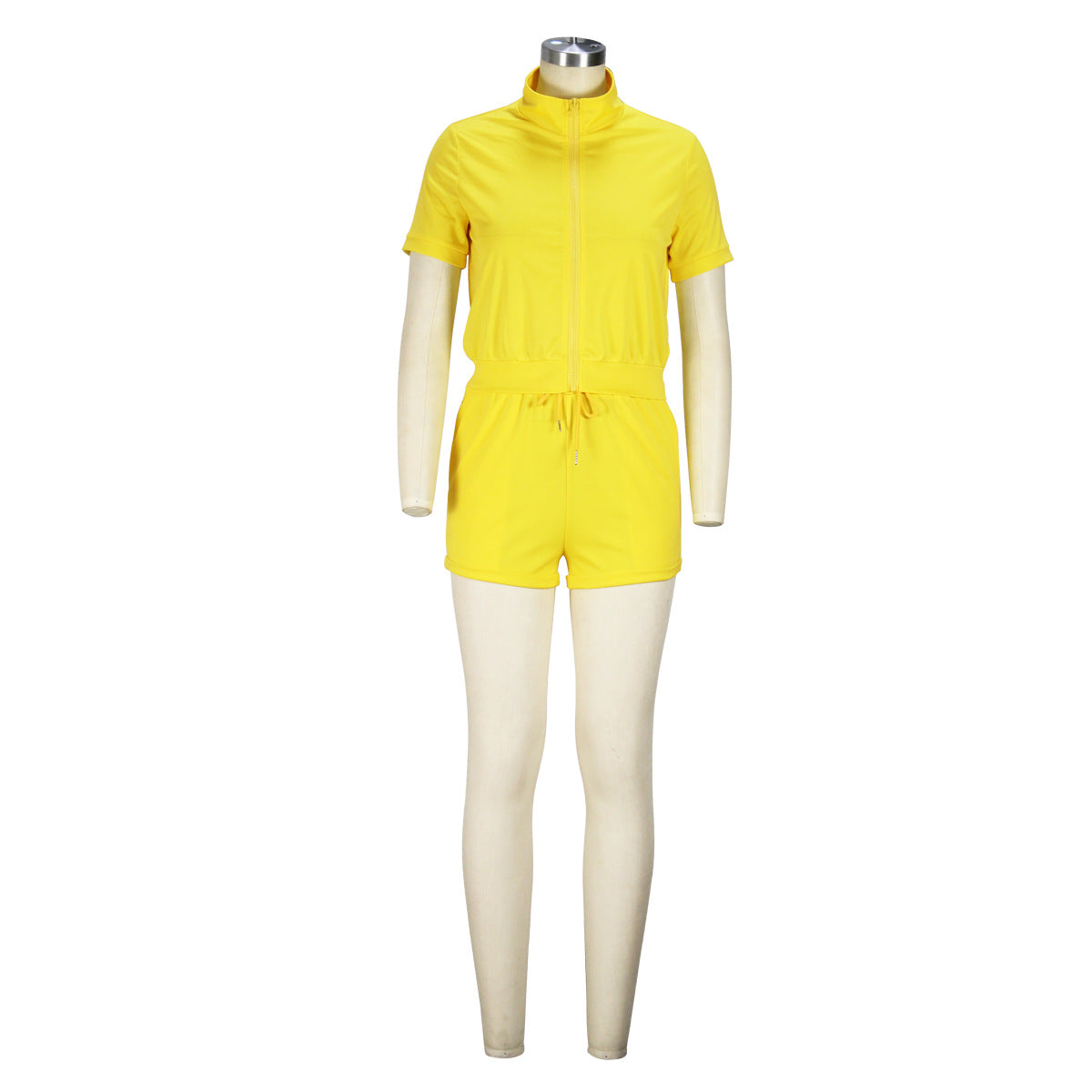 Spring Summer Fashion Sports Two-piece Women's Short Sleeve Zipper Top Shorts Set 38