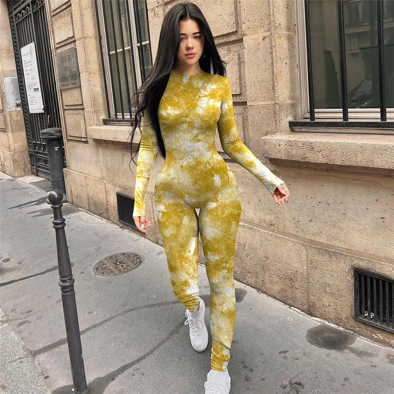 Women Fall and Winter Printed Long Sleeve Sports Jumpsuit 4