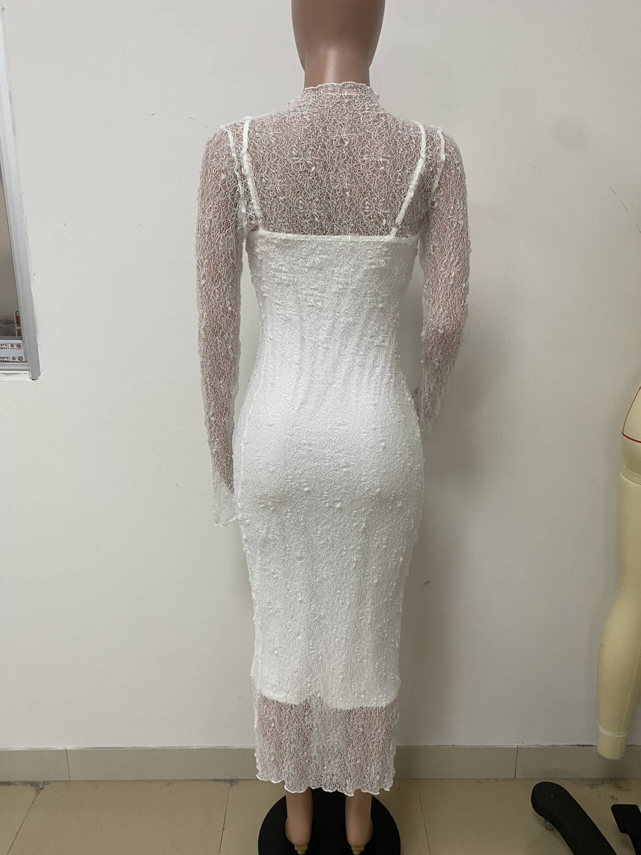 Women Lace Sleeve See-Through Sleeve Sexy Dress 7