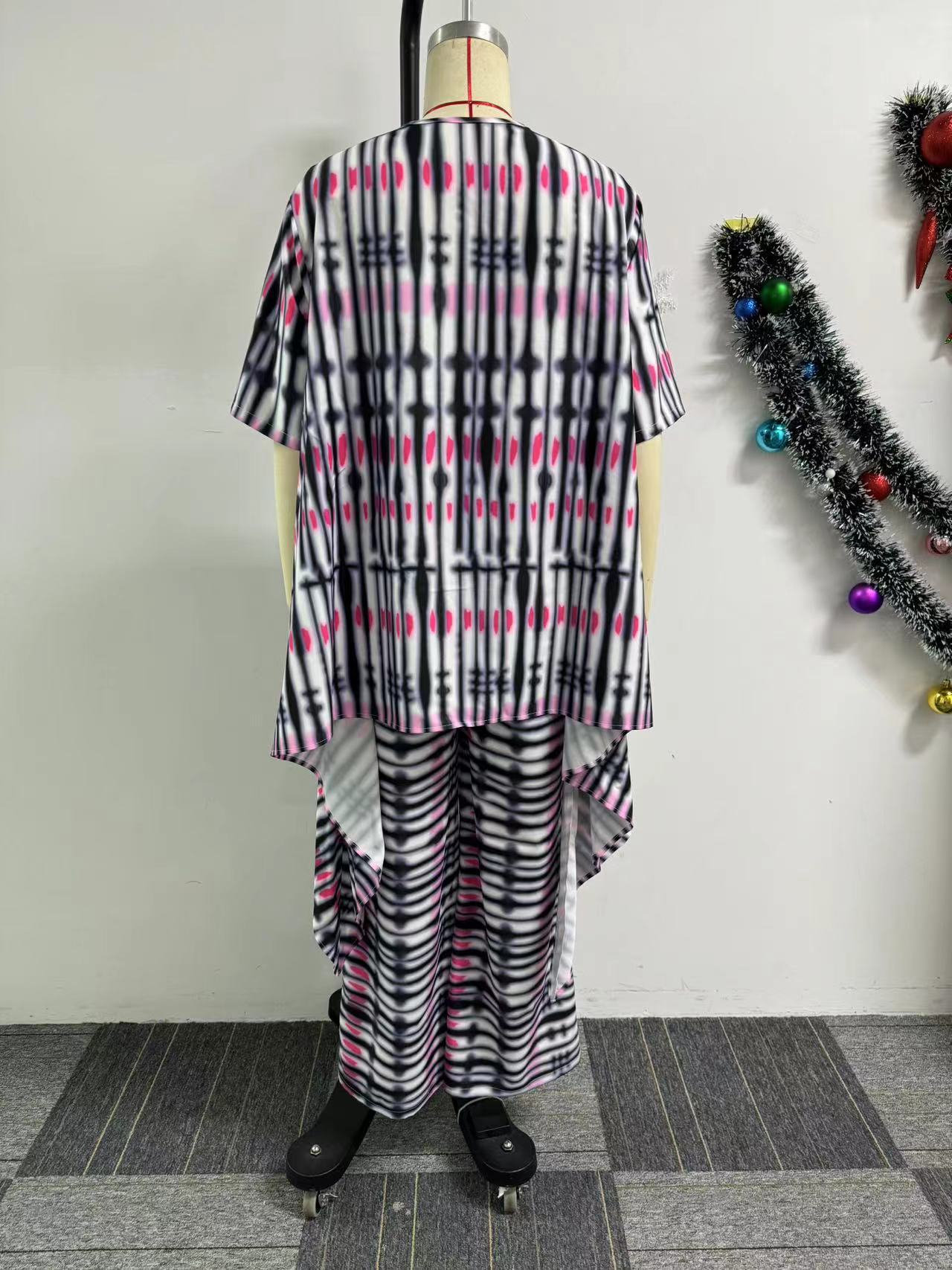 Women printed irregular Top and wide-leg Pant two-piece set 9