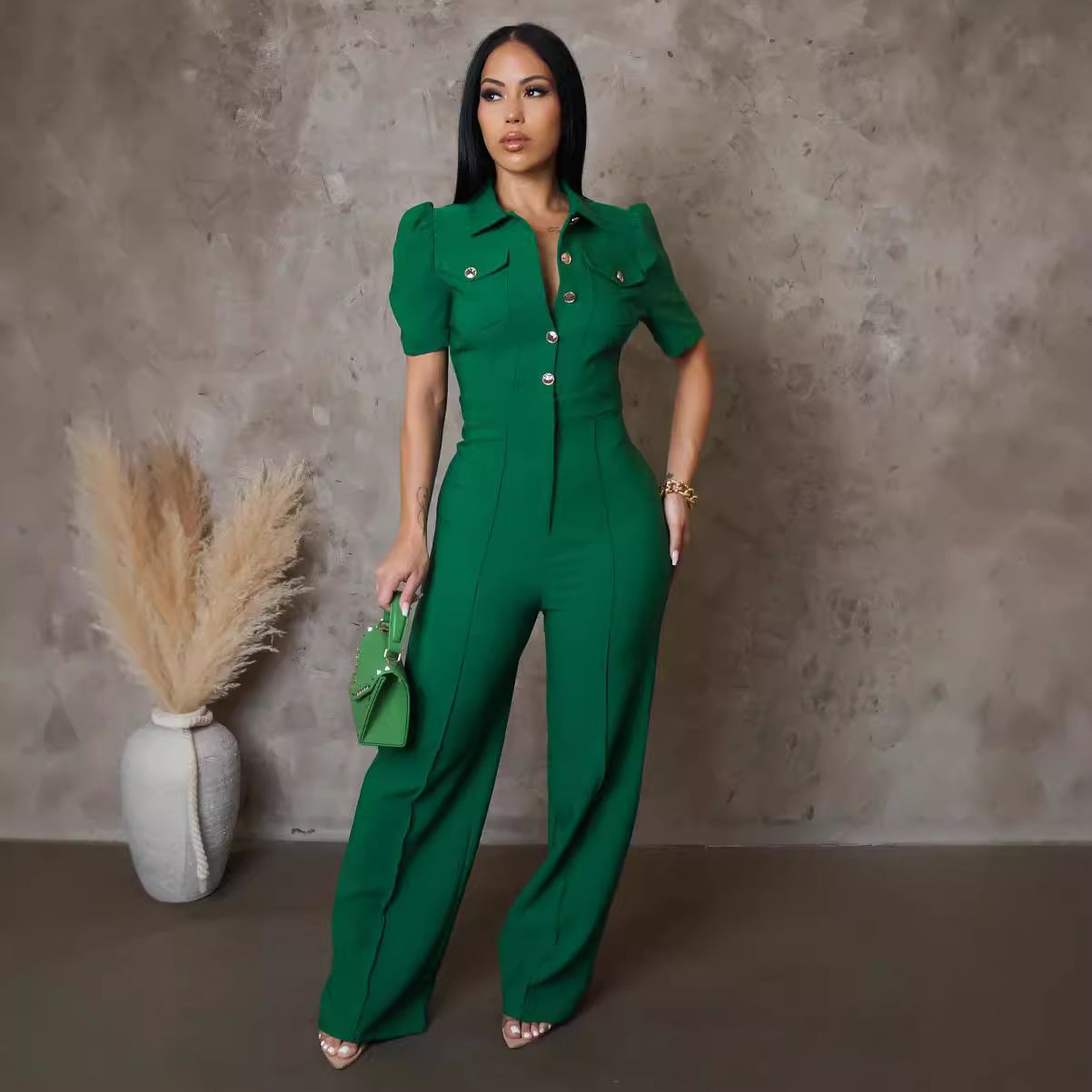 Women Style Patchwork short sleeve Jumpsuit 4
