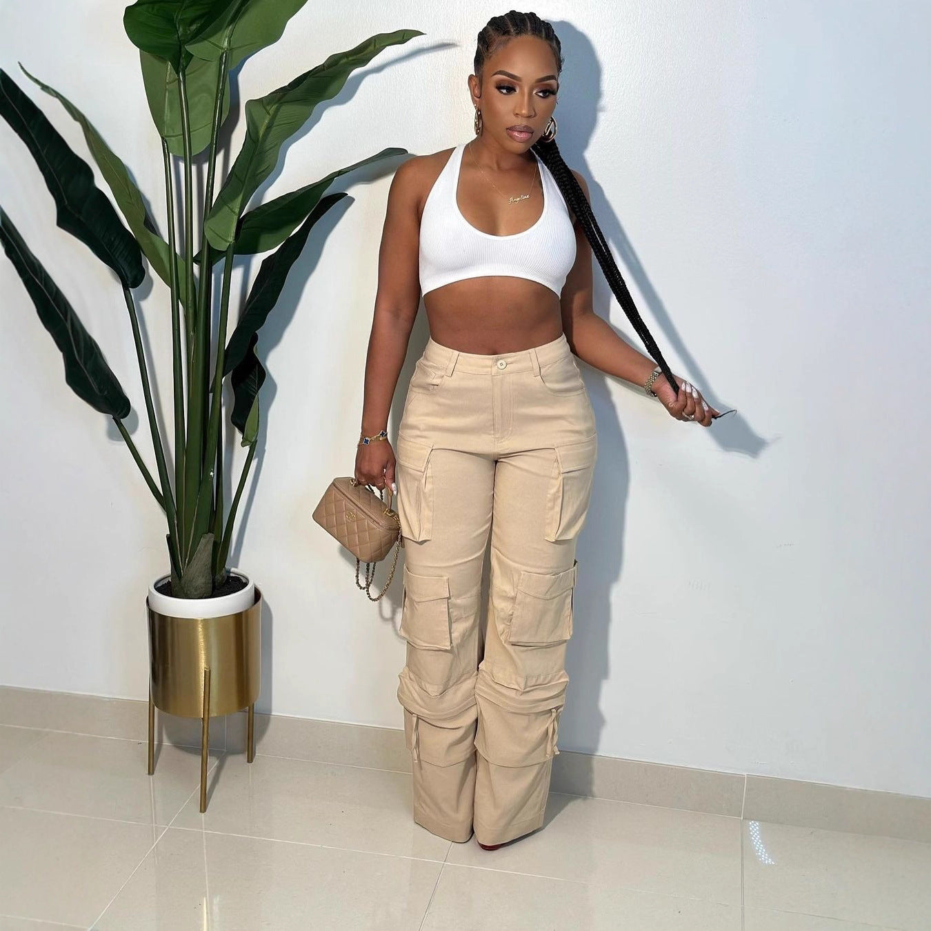 Women Cargo Pocket Denim Pants 4