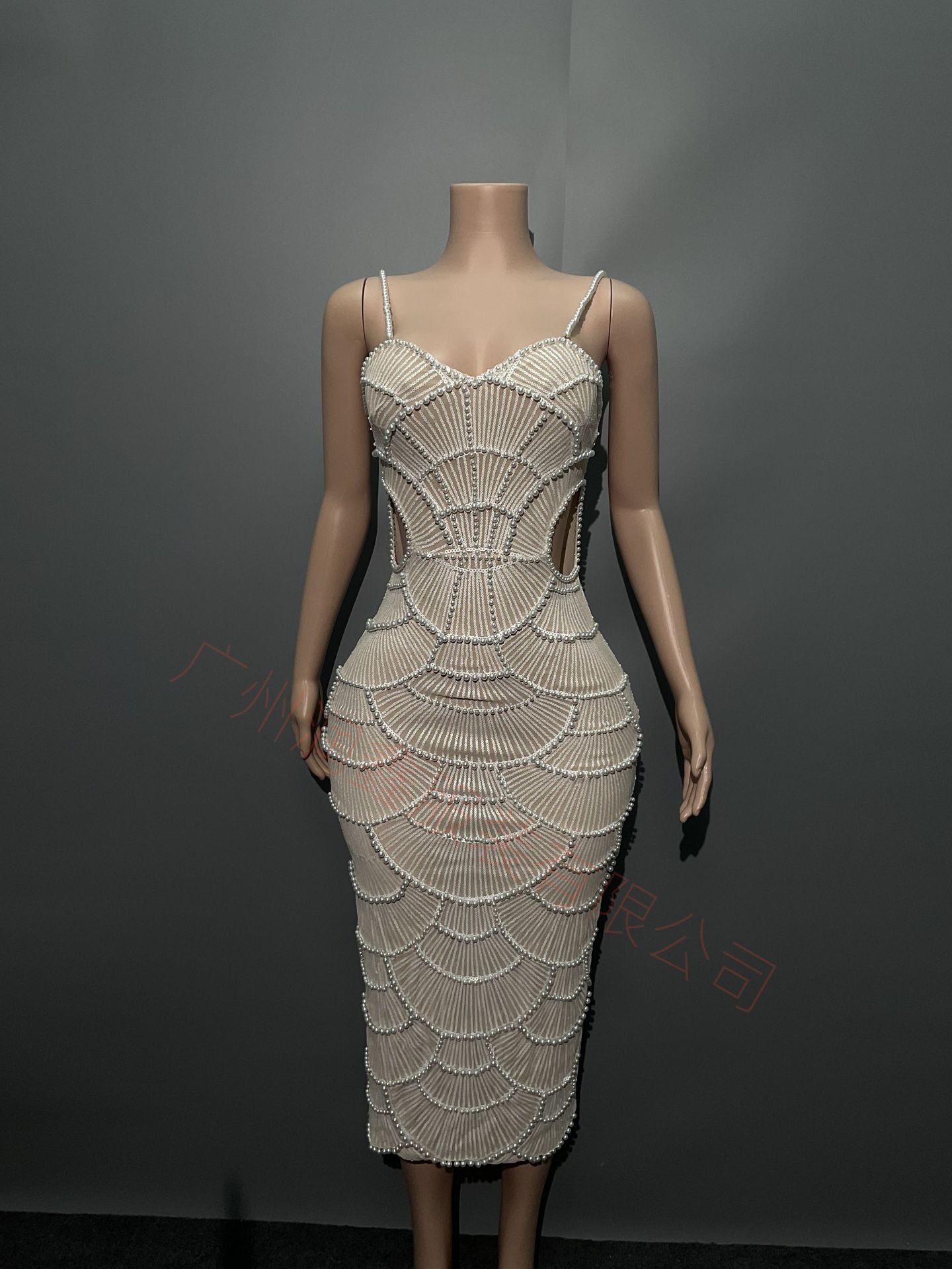 Women Sequin Beaded Hollow Strap Dress 6