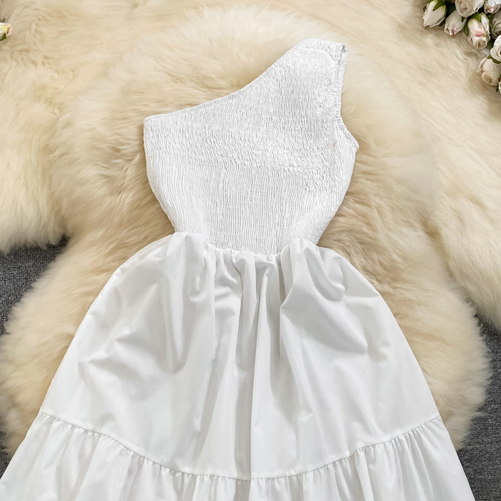 Retro Chic Sleeveless Slash Shoulder Slim Waist Slim Fit Beach Holidays A-Line Long Dress 75