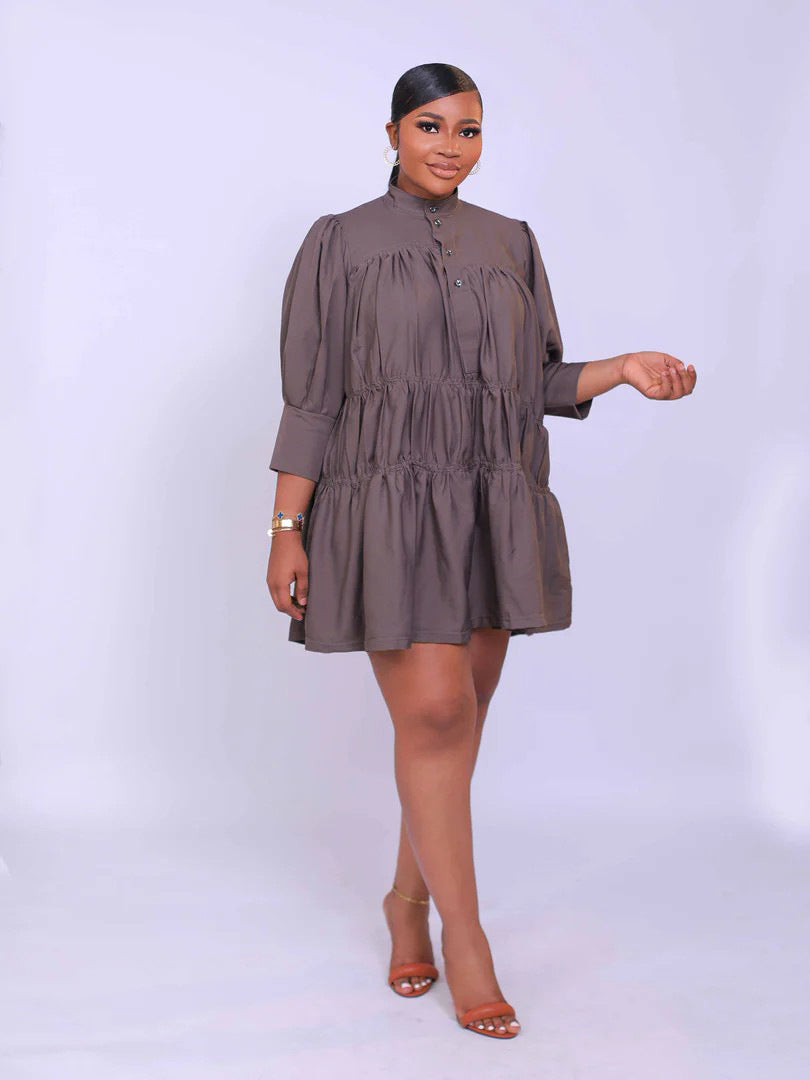 High Collar Solid Color Simple Loose Casual Women's Dress 5