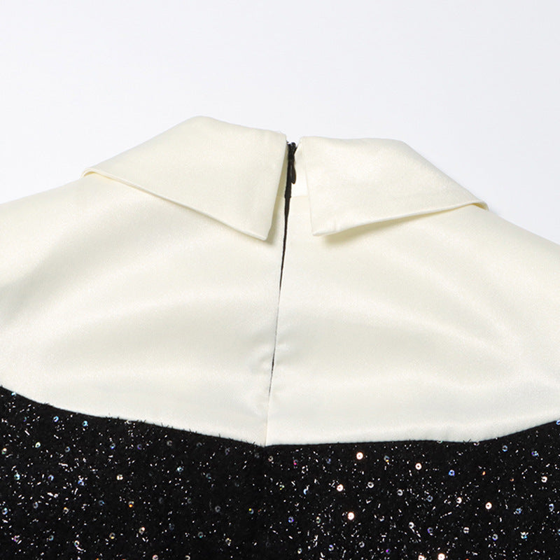 beaded sequin design Turndown Collar long-sleeved short dress 14