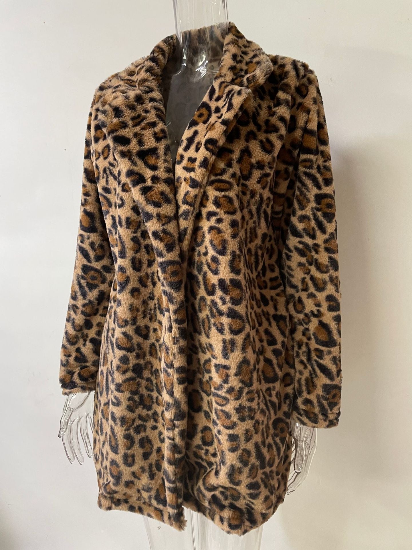 Autumn Winter Leopard Print Women'S Fashion Chic Faux Fur Loose Jacket With Pockets 11